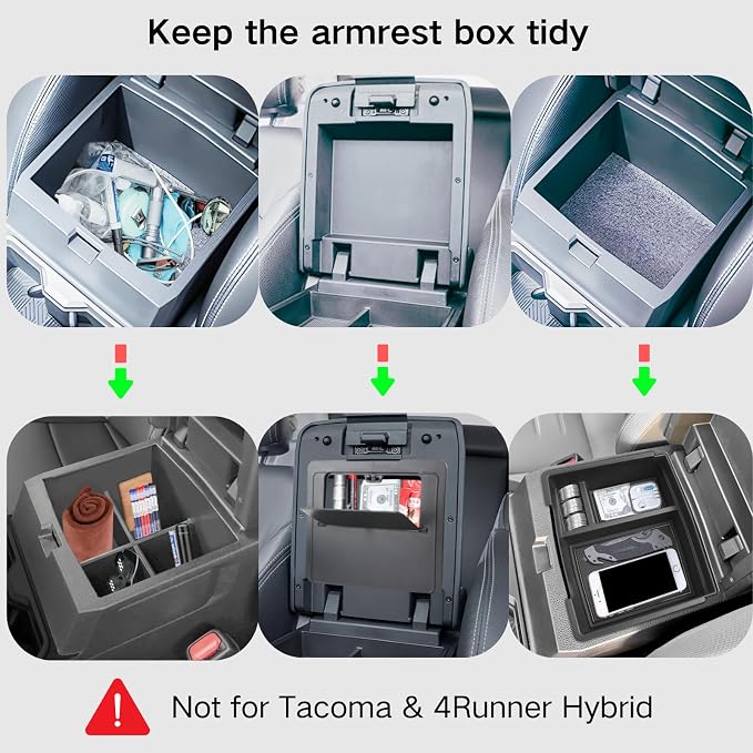 3PCS Center Console Organizer Compatible with Toyota Tacoma 2026 2025 2024 Accessories Middle Console Organizer Interior Armrest Insert Tray Hidden Storage Box Secret Compartment