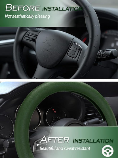 LRITER Car Steering Wheel Cover, Non-Slip Silicone Material, Multiple Color Choices, Universal Auto Parts Steering Wheel Cover, Suitable for Most Cars (Dark Green)