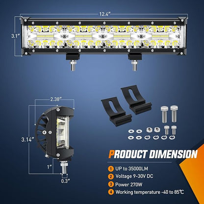 Nilight Side Shooter Light Bar 12Inch Triple Row Spot Flood Combo Work Off Road Lighting on Truck SUV ATV UTV