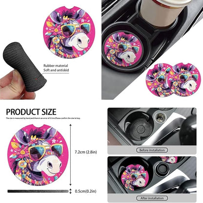 Hippy Floral Donkey Auto Interior Seat Cover 10 Pack, Boho Magenta Donkey Universal Fit Decor for Most Vehicles, Modern Animal Cartoon Bench Seat Cover Seatbelt Pads Keychain