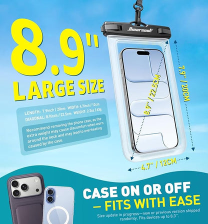 Hiearcool Waterproof Phone Pouch, Waterproof Phone Case with Crossbody Lanyard Compatible for iPhone 17 16 15 14 13 Pro Max Up to 8.9", Cellphone Dry Bag Travel Essentials for Beach -Clear-2Pack