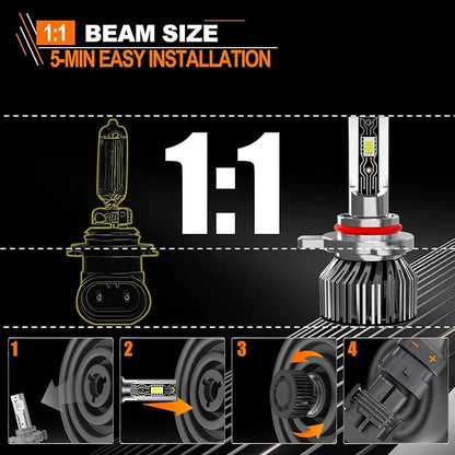 Compatible For 2014 2015 GMC Sierra 1500 High/Low Beam Fog Light Bulbs Kit, 44000LM 600% Brightness 6500K White with Cooling Fan, Plug and Play, IP68 Pack of 4