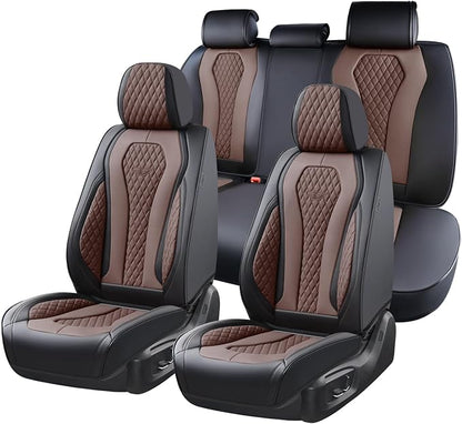 Coverado Car Seat Covers, Seat Covers Full Set, Coffee Car Seat Cover, Auto Seat Covers Front Seats Rear Seat Cover, Luxury Car Seat Cushion,Leather Seat Cover Seat Protector Universal Fit Most Cars