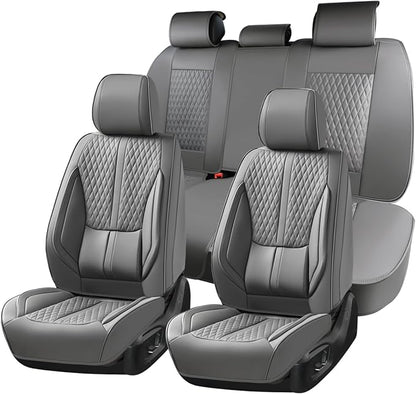 Huidasource Gray Seat Covers, Luxury Nappa Leather Car Seat Cover with Velcro Adjustable, Airbag, Lumbar Support, Cooling ＆ Heating, Seat Covers for Universal Fit for Most Cars SUV Trucks, Gray
