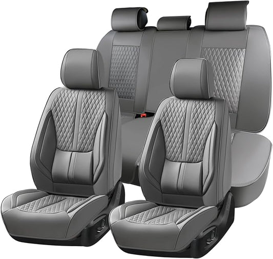 Huidasource Gray Seat Covers, Luxury Nappa Leather Car Seat Cover with Velcro Adjustable, Airbag, Lumbar Support, Cooling ＆ Heating, Seat Covers for Universal Fit for Most Cars SUV Trucks, Gray