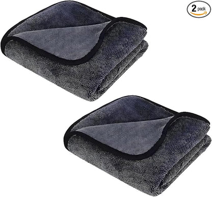Microfiber Car Drying Towel - 16" x 24" Ultra Absorbent Cleaning Cloth with Twisted-Loop Design - Microfiber Towel for Car Detailing/Household, Without Streaks or Scratches (2PCS)