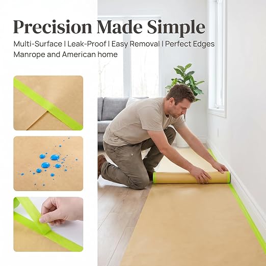 Jucoan 6 Rolls Pre-Taped Masking Paper for Painting, 18 Inch x 30 Ft Tape and Drape Painter Paper for Painting Auto Cars, Wall Frame Covering, Floor Protection