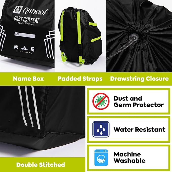 Infant Car Seat Travel Bag for Airplane - Durable Gate Check Bag for Car Seats that fits easily on Convertible Car Seats, Infant Carriers & Booster Seats (Backpack, Black)