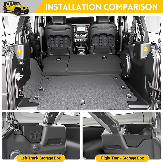 Rear Trunk Organizer for 2018-2023 Jeep Wrangler JL JLU 4XE 4 Door Accessories, Wheel Well Storage Bin Trunk Side Storage Box Cargo Tray for 18-23 Wrangler JL 4dr(Not for Gladiator/JK)