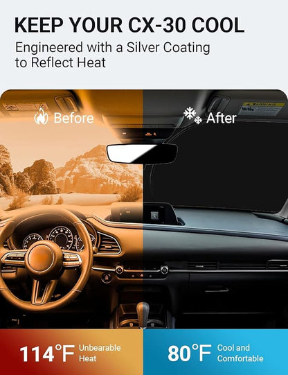 Proadsy Windshield Sun Shade for Mazda CX-30 2020-2025 2026 CX30 Accessories 4-Layer Foldable Front Sunshade Protector Sun Visor Blocks UV Rays Keep Car Cooler