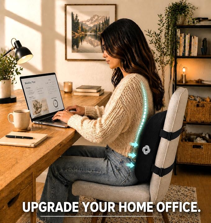 Samsonite Lumbar Support Pillow for Office Chair, Lower Back Support for Car, Back Pillow Desk Chair Cushion with Memory Foam, Improved Posture Backrest