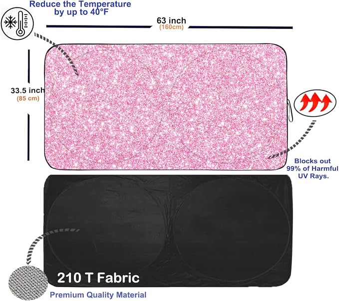 Gven Windshield Sun Shade for Car Front Window Cover Sunshades Visor Automotive Sun Shield for Full-Size Sedan & SUV, Mid-Size SUV, Sports Cars Mid-Size Pickup Truck Car Accessories (Pink, L)