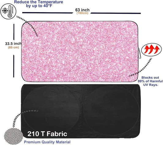 Gven Windshield Sun Shade for Car Front Window Cover Sunshades Visor Automotive Sun Shield for Full-Size Sedan & SUV, Mid-Size SUV, Sports Cars Mid-Size Pickup Truck Car Accessories (Pink, L)