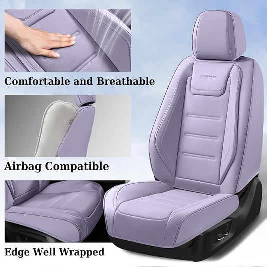 Coverado Car Seat Covers, Front Covers for Cars, Car Seat Cover Front Seats, Car Seat Protector Waterproof, Leather Car Seat Cushion, Universal Interior Covers Seat Protectors for Most Cars Purple