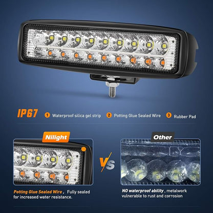 Nilight LED Pods 2Pcs 54W White/Amber 6 Inch Flood Offroad Fog Light Bar Waterproof Lighting for Tractor Boat SUV ATV UTV 4WD Car Truck Motorcycle Dirt Bike Golf Cart 12V 24V