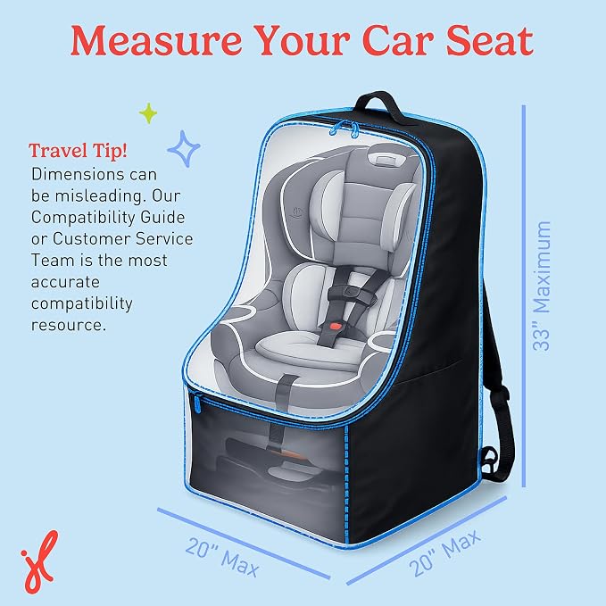 J.L. Childress Padded Backpack Car Seat Bag - Car Seat Travel Bag for Airplane, Cover Fits Most Baby & Infant Carriers & Boosters, Airport Accessories for Gate Check or Baggage Check - Ultimate, Black