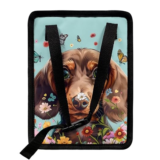 Talayituse Dachshund Butterfly Daisy Print Car Trash Can Accessories Organizer Garbage Bag Dustbin Container with Lid Waste Basket Storage Pocket Hanging Large Size Vehicle Trash Bin