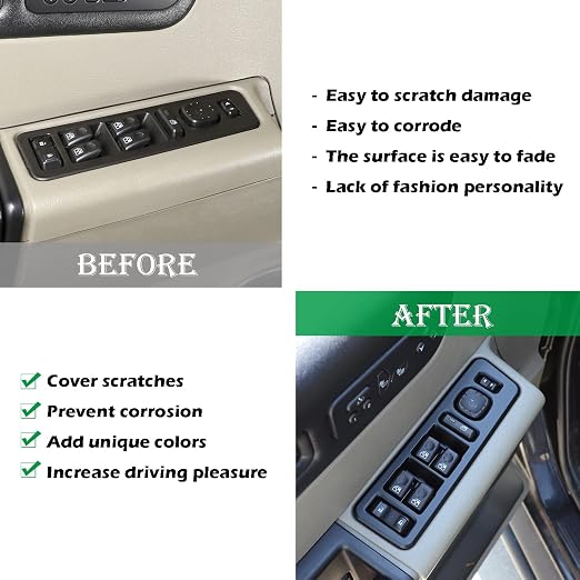 Inner Window Switch Panel Cover for Hummer H2 2003-2007,Window Lift Switch Cover Interior Button Trim Kit,1 Set of 4,Interior Accessories (Matte Black)
