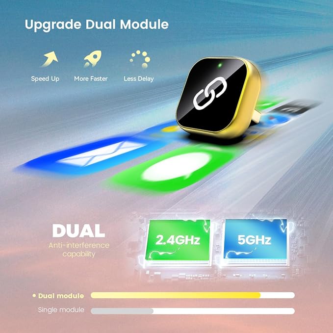 Wireless CarPlay Adapter, 2025 Wireless CarPlay Adapter for iPhone, in Car Accessories, USB and USB C, for IOS10 or Above, for Car Models from 2016 Onwards (Gold)