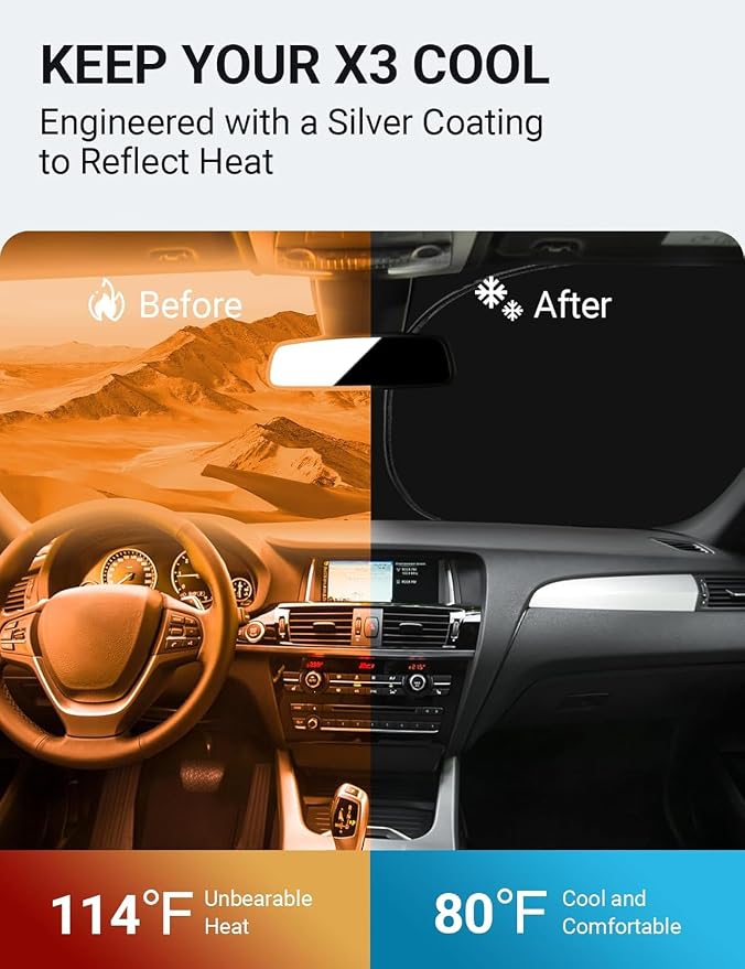 Proadsy 2026 Upgrade Front Windshield Sun Shade Foldable Sunshade Protector Custom Fit 2011-2017 BMW X3 Base xDrive28i xDrive35i M Sport SUV Accessories