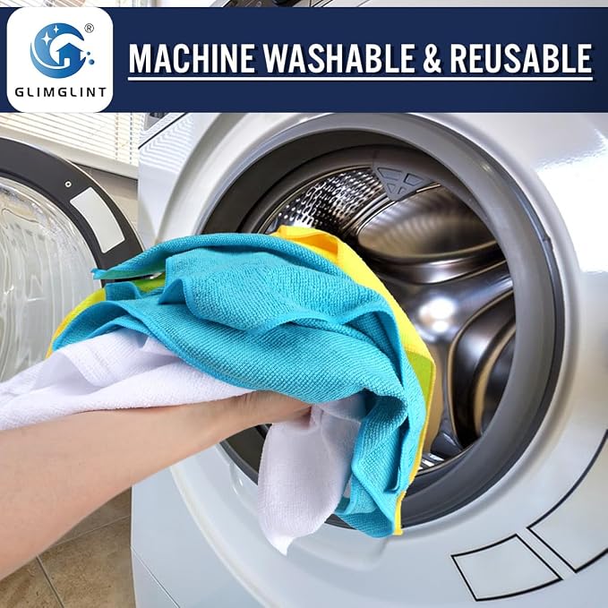 GLIMGLINT Microfiber Cleaning Cloth,12PK Reusable Cleaning Rags, Highly Absorbent Shop Rags Bulk, All-Purpose Car Cleaning Towels for TV Screen, Kitchen, Restaurant Garage, 14"X12", Multicolor
