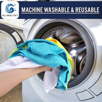 GLIMGLINT Microfiber Cleaning Cloth,150PK Reusable Cleaning Rags,Highly Absorbent Shop Rags Bulk,All-Purpose Car Cleaning Towels for TV Screen, Kitchen, Restaurant, Garage, 14"X12", Multicolor