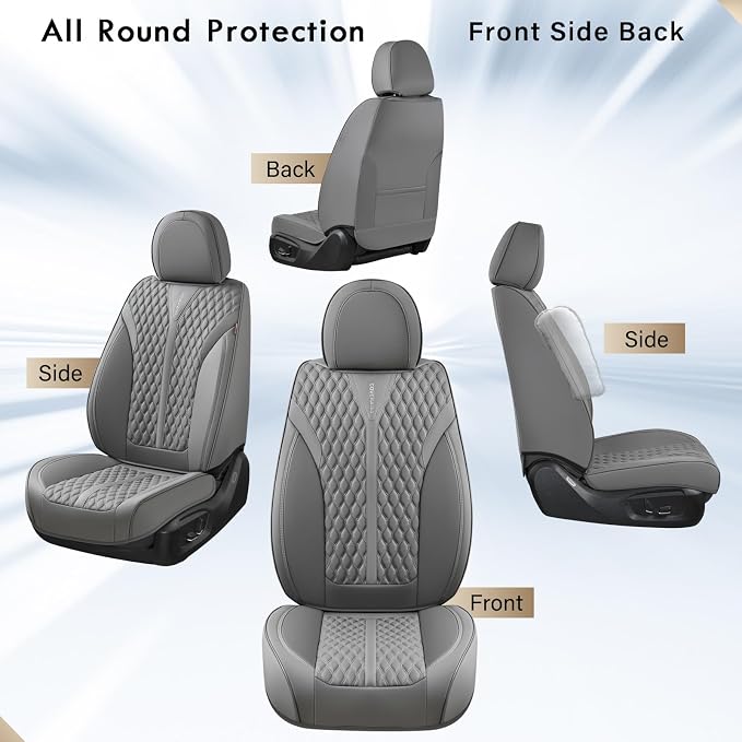 Coverado Leather Seat Covers, Car Seat Covers Full Set, Waterproof Seat Covers 5 Seats, Front and Back Car Seat Protector, Gray Car Seat Cover Universal Fit for Most Cars Suvs Trucks