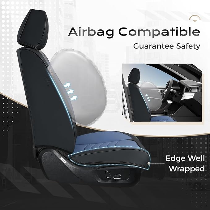 Coverado Car Seat Covers Full Set, Universal Seat Covers for Cars, Car Seat Protector Waterproof, Nappa Car Seat Cushion, Car Seat Covers Front Seats and Back Fit for Most Cars Trucks SUV, Black&Blue