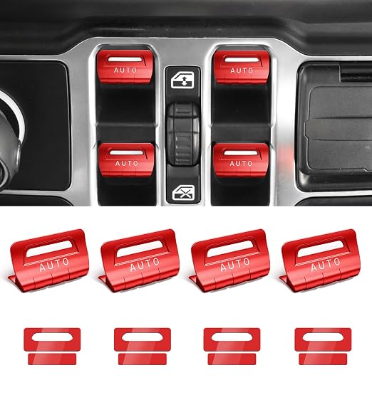 for Jeep 4 PCS Upgrade Metal Window Switch Button Cover Compatible with Jeep Wrangler JL JLU 2026 2025 2024 2023 2022 2021 2020 2019 2018 & Gladiator JT 2020-2026 Interior Accessories Gifts (Red)