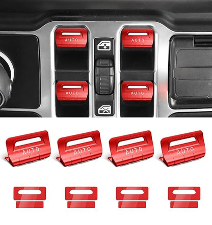for Jeep 4 PCS Upgrade Metal Window Switch Button Cover Compatible with Jeep Wrangler JL JLU 2026 2025 2024 2023 2022 2021 2020 2019 2018 & Gladiator JT 2020-2026 Interior Accessories Gifts (Red)