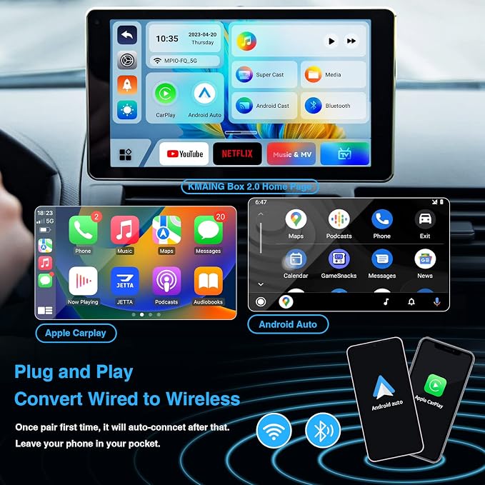 Wireless CarPlay Adapter, Netflix CarPlay Adapter for Car with YouTube, Perfect for CarPlay Wireless Adapter, Android Auto Magic CarPlay Box for Factory Wired CarPlay Cars from 2016-White