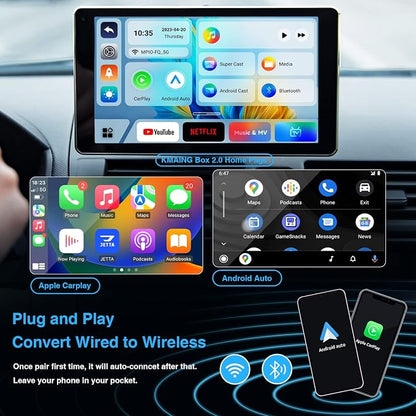 Wireless CarPlay Adapter, Netflix CarPlay Adapter for Car with YouTube, Perfect for CarPlay Wireless Adapter, Android Auto Magic CarPlay Box for Factory Wired CarPlay Cars from 2016-White