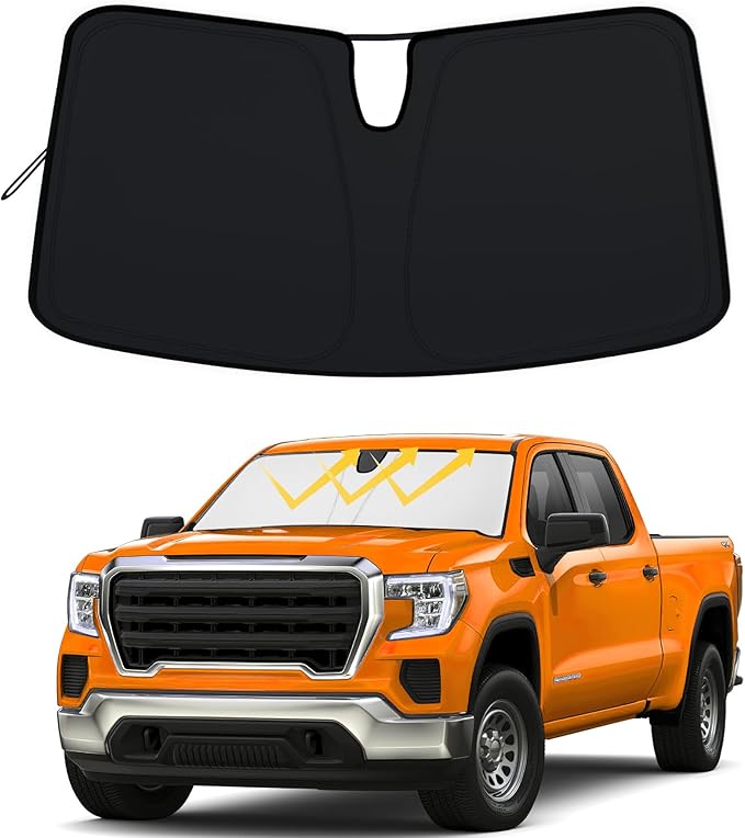 Windshield Sun Shade for 2019-2022 Chevy Silverado/GMC Sierra 1500, 2020-2023 Silverado/Sierra 2500HD 3500HD Foldable Front Window Sunshade UV Heat Block Full Coverage