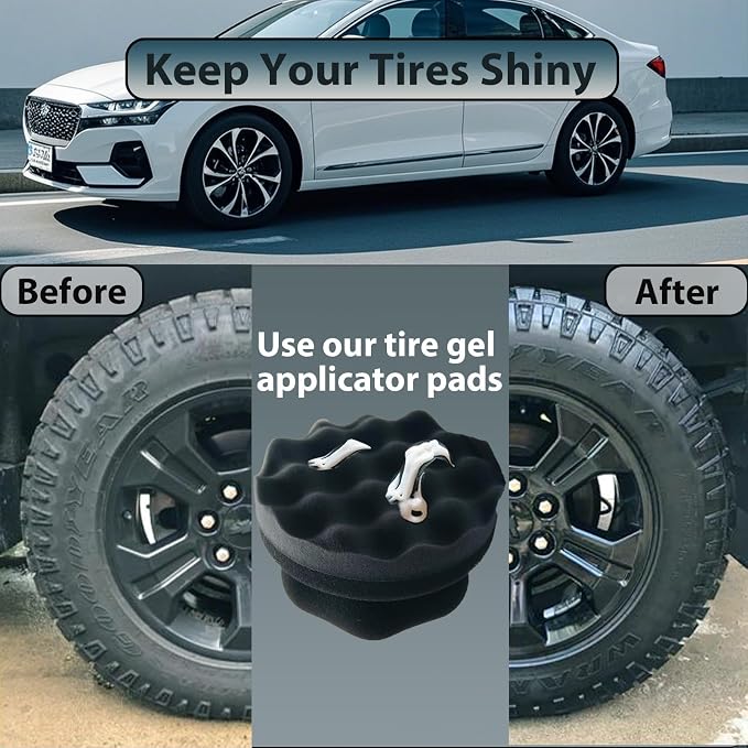 2 Pcs Large Tire Shine Applicator, Reusable Tire Dressing Applicator Wave Contoured, Tire Sponge Pads for Car Detailing Cleaning, 4.33 inch