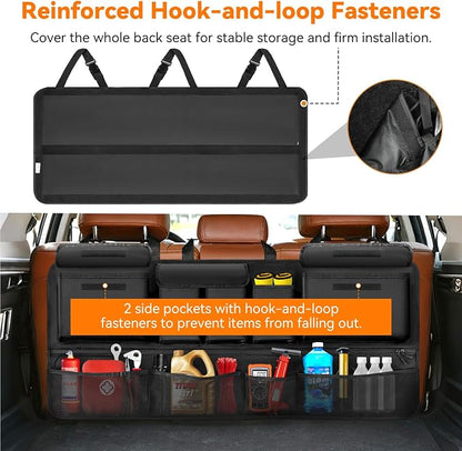 Trunk Organizer for SUV, 43" x 19" Large Capacity Car Organizers and Storage, Backseat Hanging Storage Bag with 10 Pockets, Adjustable & Waterproof Car Interior Accessories for SUV Truck MPV