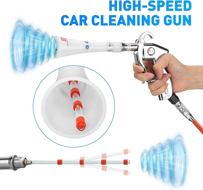 MYPIN Aluminium Car Cleaning Gun with Tapered Nozzle, 6-9.2Bar with 2 Set Nozzle, Pressure Air Blower Blow Gun Producing Powerful Blast of Air for Cleaning Cars, Velvet, Furniture and Carpets