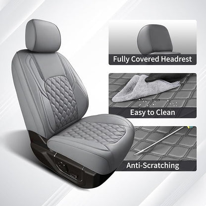 Huidasource Ford Gray Seat Covers, Car Seat Cushion Cover Fit for 2015-2025 Ford F150 SuperCrew & 2017-2025 F250 F350 F450 Super Duty Crew Cab XL XLT Lariat King Ranch Platinum (Full Set/Gray)