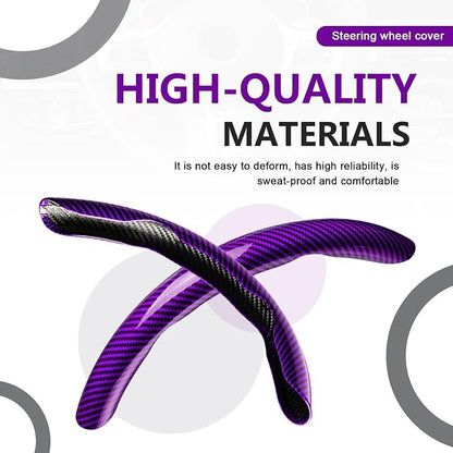 3pcs Universal Carbon Fiber Steering Wheel Cover - Anti-Slip & Segmented Design, Universal 99% Durable Steering Wheel Protector for Men and Women, Car Interior Accessory (Purple)