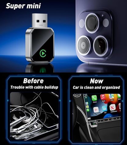 Wireless CarPlay Adapter for iPhone(2025 Upgraded),Mini Size & Plug - Play,Converts Wired to Wireless Apple CarPlay,No Delay Carplay Dongle for Apple iOS 10+/Android 11+ and Above