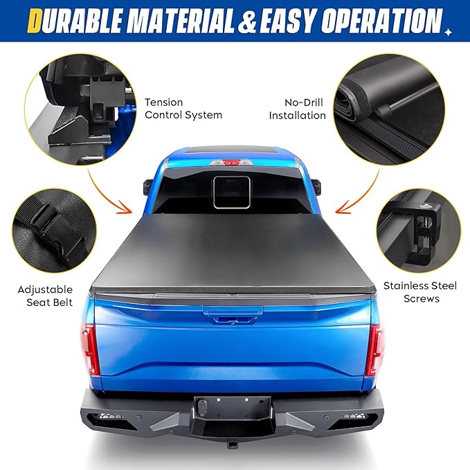 Soft Roll-up Truck Bed Tonneau Cover for 2017-2026 Ford F-250 F-350 Super Duty, Fleetside 6.75 ft 82 in Bed