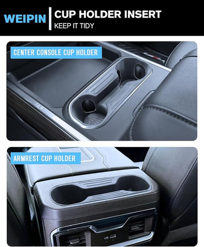 Refreshed Models 2024-2026 Chevy Silverado 2500HD/3500HD 2PCS Center Console&Armrest Cup Holder Inserts - Full Console w/Bucket Seats Only