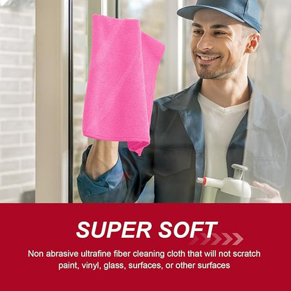 Oudain 200 Pcs Microfiber Cleaning Cloth 16x16 Inch Microfiber Towels for Car Ultra Absorbent Cleaning Rags Reusable Lint Free Streak Free Detailing Towel for Car Washing Drying Dusting (Pink)