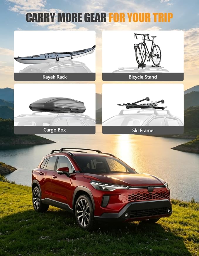 KINGGERI 260Lbs Lockable Roof Rack Cross Bars Compatible with Toyota Corolla Cross 2022 2023 2024 2025 2026 (with Flush Side Rails), Heavy Duty All Aluminum Rail Crossbar Anti-Theft Metal Matte Coated