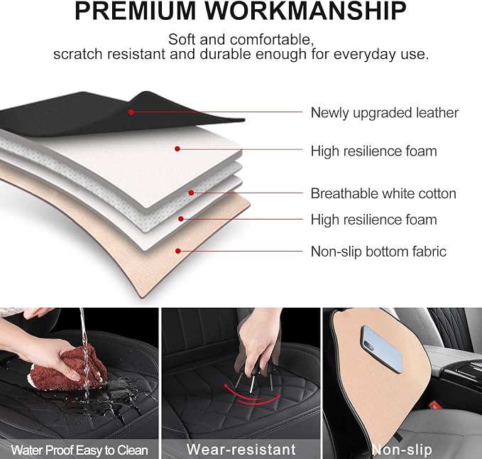 BEITK 2 Pack Leather Front Car Seat Covers, Universal Sideless Car Seat Protectors with Storage Pocket and Seat Belt Pads, Waterproof Automotive Seat Cover for Cars Trucks SUV(Black)