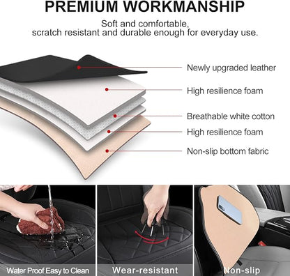 BEITK 2 Pack Leather Front Car Seat Covers, Universal Sideless Car Seat Protectors with Storage Pocket and Seat Belt Pads, Waterproof Automotive Seat Cover for Cars Trucks SUV(Black)