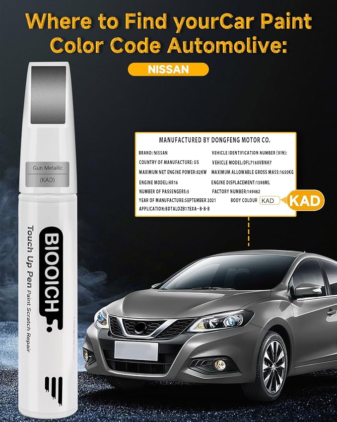 Touch Up Paint Pen Exact Color Match Car Chip and Scratch Repair (for Nissan, Gun Metallic(KAD))