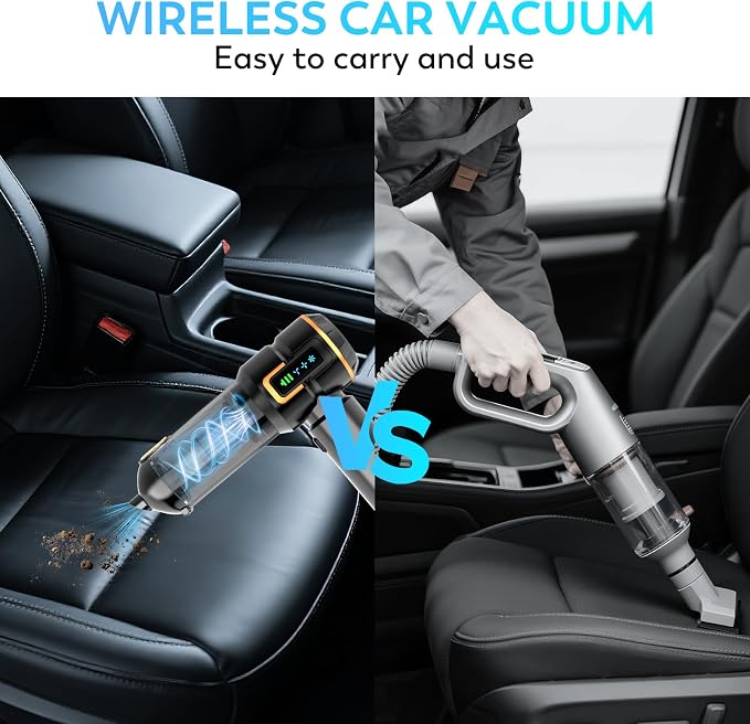 Car Vacuum Cleaner Cordless, 22000PA High Power Portable Handheld Vacuum & Compressed Air Duster, Mini Vacuum with LED Display, 3 Modes Brushless Motor for Car, Home, Office, Camping