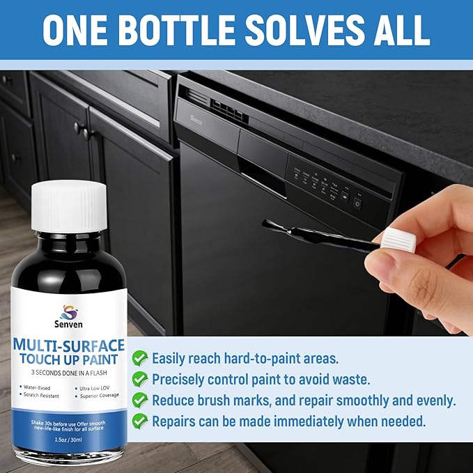 Black Touch Up Paint High-Gloss Black Multi Surface Acrylic Touch Up Paint Pen Scratch Repair for Metal,Wall,Cabinets,Appliances,Wood,Door,Furniture,Enamel 1.5 Fl Oz