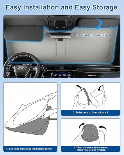 helloleiboo Graphene Car Windshield Sun Shade – 59" x 33" Foldable Car Sun Shade, Advanced Heat Absorption & UV Protection, Universal Fit for Cars, SUVs & Trucks (59 * 33 Inches)