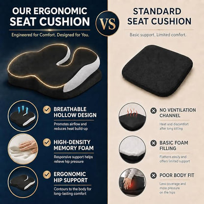 Seat Cushions for Office Chairs Wheelchair Cushion for Long Sitting Back Pain，Memory Foam Seat Car Computer Desk Chair Cushion，Coccyx Cushion for Tailbone Pain Relief Cushion Office Chair Black